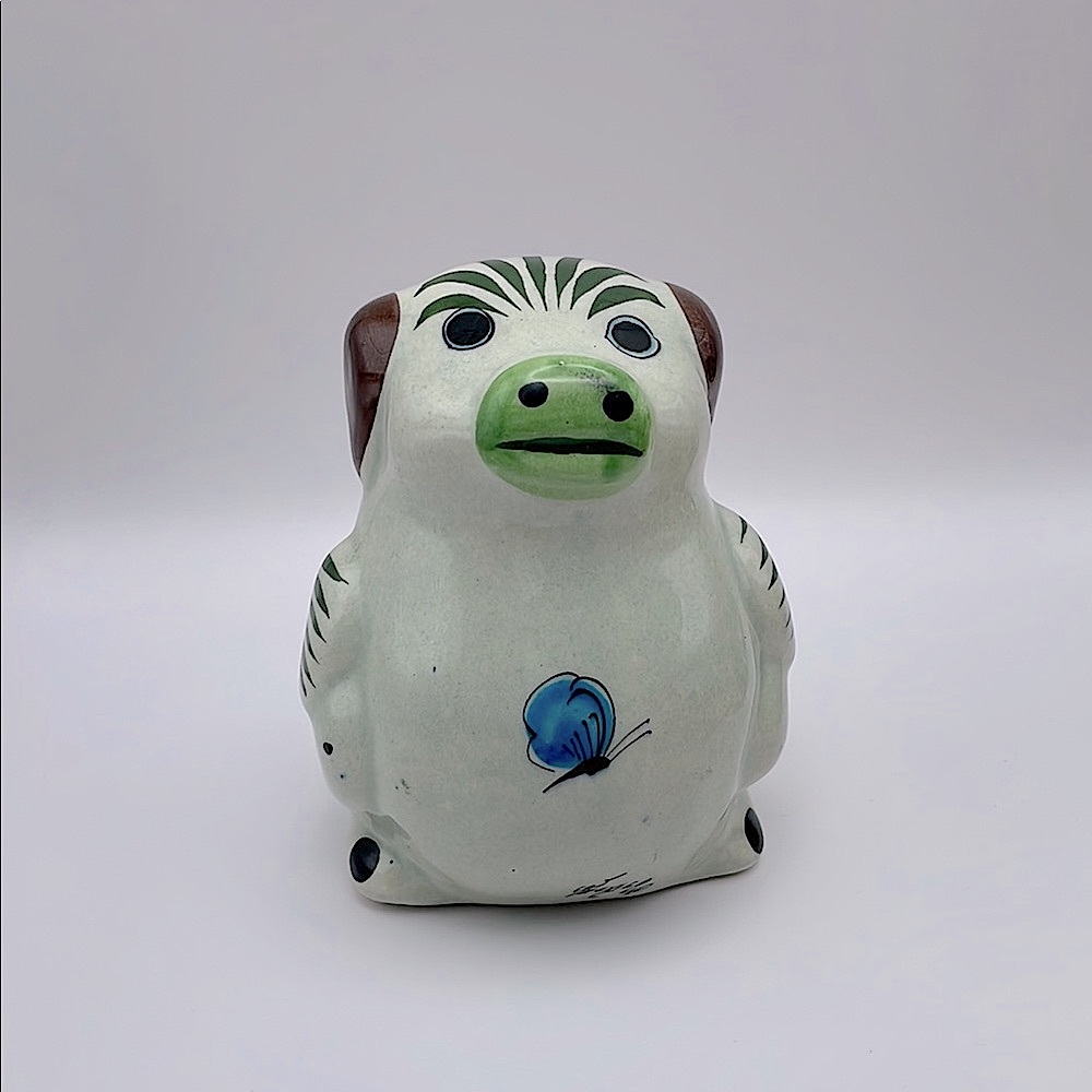 Tonala Mexican Pottery, Folk Art, 5” PIG Figurine, Handmade, Florals/Butterflies